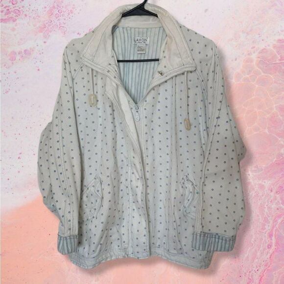 Lavon by Cheerful Corp Vintage 80s White Denim Embroidered Bomber Jacket sz M - Picture 1 of 6